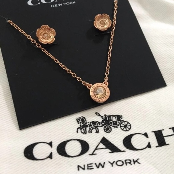 🆕Coach Earring and Necklace Set in Rose Gold Plated Brass - Picture 3 of 8